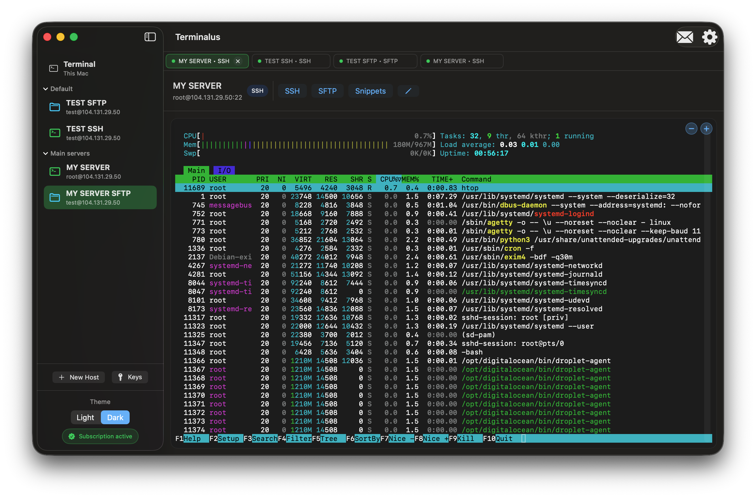 Хосты, группы и активные подключения в одном окне