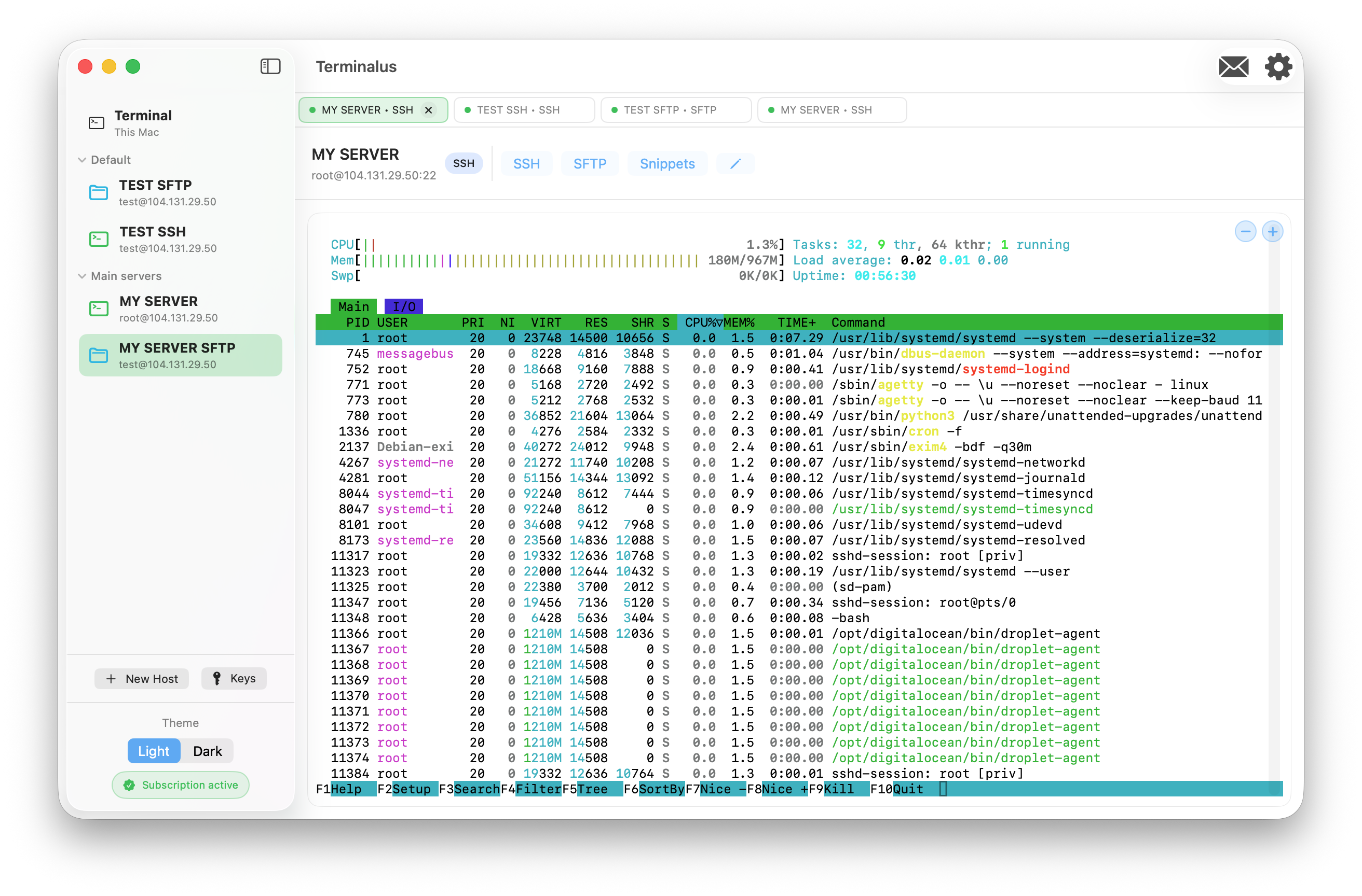 Hosts, groups and active connections in one window